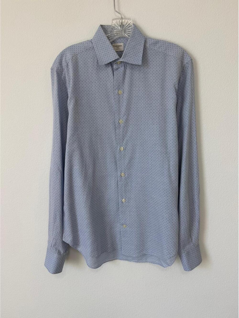 Culturata Roma Slim Fit Long Sleeve Button Up Geo Blue Tone Shirt Men's Size M